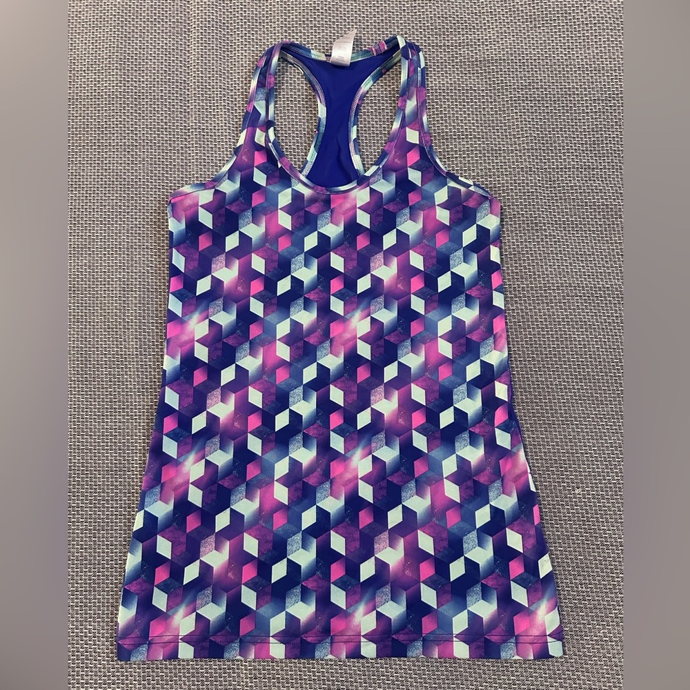 IVIVVA by LULULEMON Girls blue geometric KeepUrCool racerback tank top 14